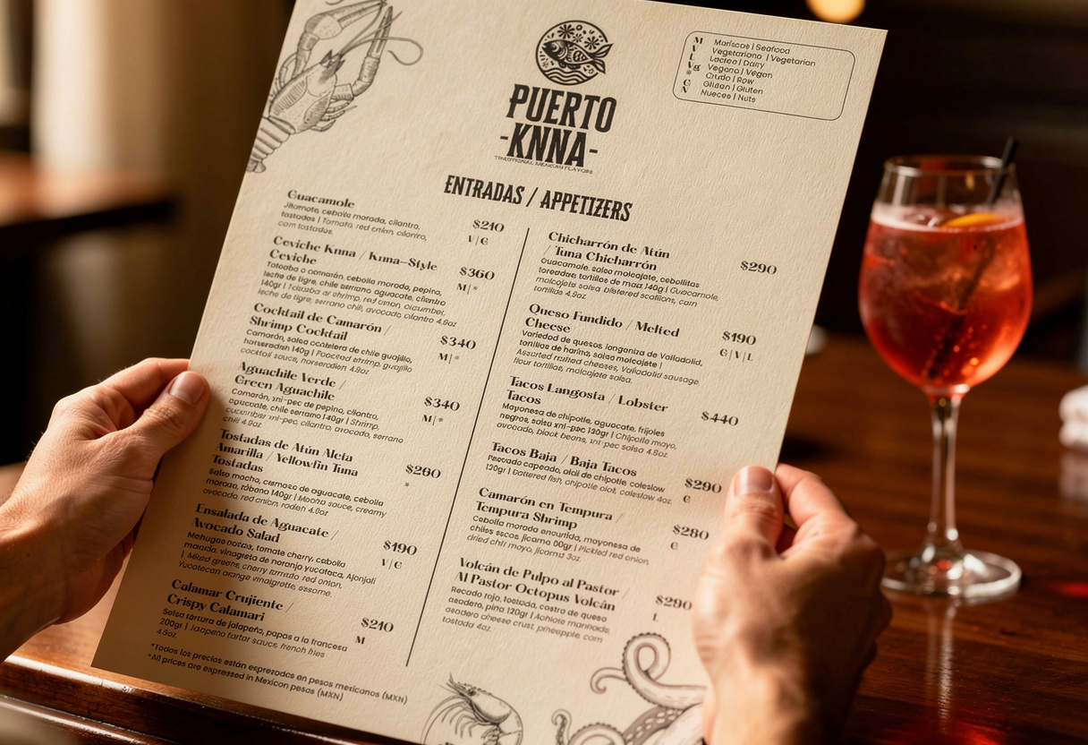 Menú impreso — Puerto Knna